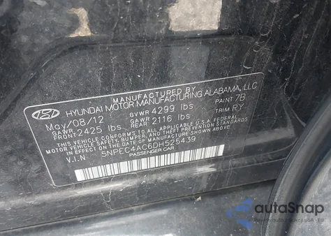 2013 Hyundai Sonata Se from USA, damaged, VIN 5NPEC4AC6DH525439